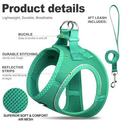 Fida Cat Harness and Leash Set for Walking Kitten and Puppy, Escape Proof Kitten Harness with Breathable Lightweight Soft Mesh, Adjustable Reflective Step-in Design. (XXXS, Green) - color: Turquoise, size: XXXS (Neck:10.2"-11.4"; Girth:11.4"-12.6")