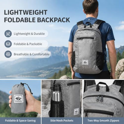 Foldable Waterproof Travel Backpack, Lightweight Small Hiking Backpacks - color: Grey 02
