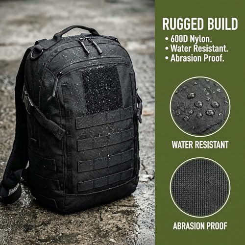 Small Tactical Backpack Military Daypack 12L Molle Bag Rucksack Army Daypack for Outdoor,Hiking,Camping,Travel (Black) - color: Black
