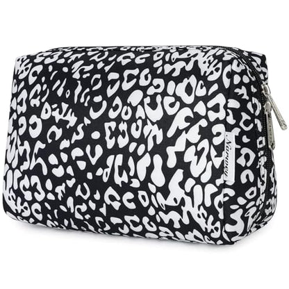 Narwey Cute Cheetah Makeup Bag Travel Cosmetic Bag Organizer Toiletry Bag Make Up Bags with Compartments for Women (Large, Black Leopard-1) - color: Black Leopard-1, style: Large