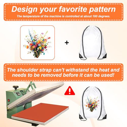 30 Pcs Sublimation Drawstring Bags Blanks White Cinch Sack Draw String Backpack Bulk Polyester Blank Bags for Heat Transfer Vinyl Gym Sport DIY Craft
