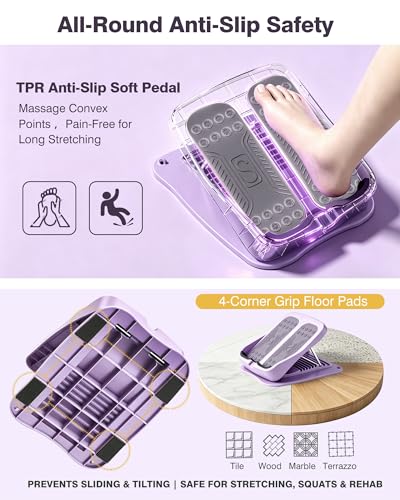 9-Level Adjustable Slant Board for Calf Stretching, Incline Board with 2 Resistance Bands, Portable Calf Stretcher forTeenagers, Office Foot Rest & Physical Therapy Equipment (Purple)