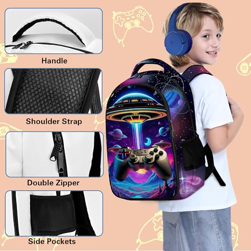 Boys Backpack with Lunch Box and Pencil Case, 3Pcs Gamer Backpack for Boys Teens, 17 Inch Large Capacity - color: GAME-TKCZ-2