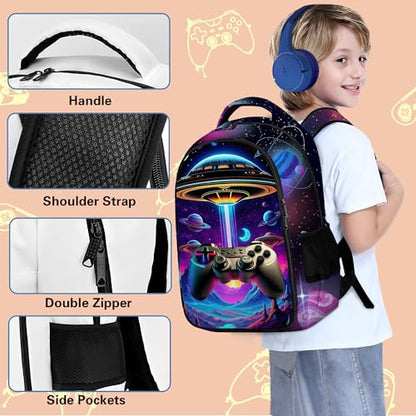 Boys Backpack with Lunch Box and Pencil Case, 3Pcs Gamer Backpack for Boys Teens, 17 Inch Large Capacity - color: GAME-TKCZ-2