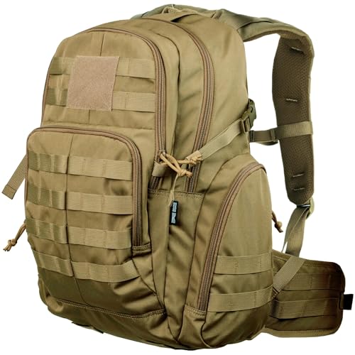 RIVER ROAD Huntex 40L Outdoor Tactical Backpack for Men and Women in Khaki - Military Style for Hunting, Hiking Backpacks & Travel Combat Backpack - Sport Mochila Tactica - color: Khaki