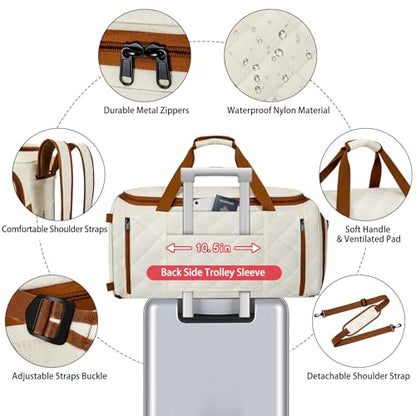 Convertible Garment Bags for Travel - Carry on Garment Duffle Bag with Backpack Straps for Men Women, 4 in 1 Large Travel Duffel Bags with Shoes Compartment Hanging Suit Dress Weekender Bag 3pcs Set - color: D3-Beige