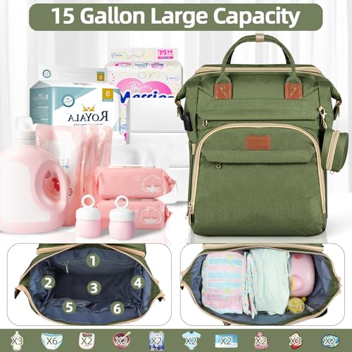 ZRSUN Baby Diaper Bag Backpack,Baby Shower Gifts, Multifunctional Travel Diaper Bag, Gifts for Mom with Portable Diaper Pad (Green) - color: Green