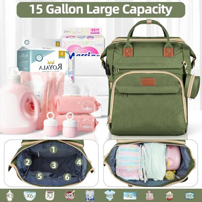 ZRSUN Baby Diaper Bag Backpack,Baby Shower Gifts, Multifunctional Travel Diaper Bag, Gifts for Mom with Portable Diaper Pad (Green) - color: Green