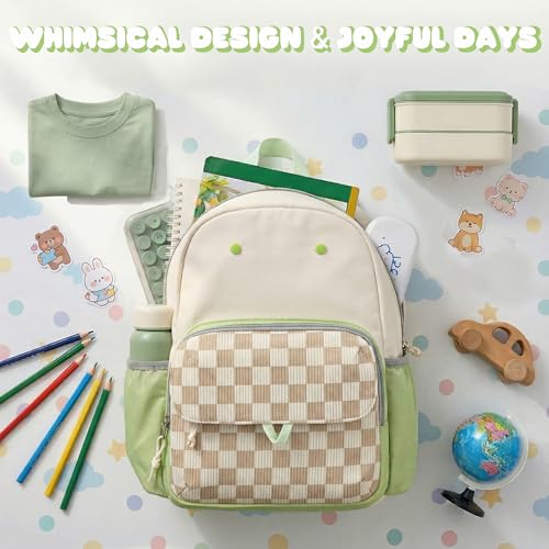 BTOOP Kids Backpack for Boys Girls 3-6, Preschool Kindergarten Backpack with Insulated Lunch Compartment & Chest Strap, Cute Lightweight School Travel Bag Fits A4 Folder - color: Brown Checkered, size: Age 3-6 (14.5" H Fit Folder)