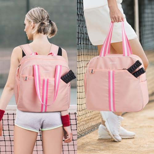 G4Free Pickleball Tote Bag for Women with Shoe Compartment, Fits 2 Paddles - color: Pink