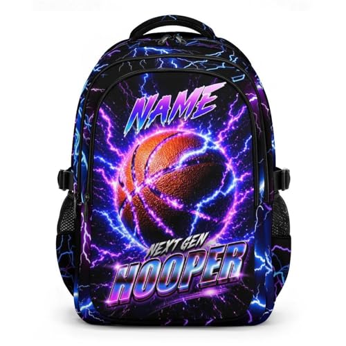Kids School Backpack, Basketball Back Pack for Boys Teens Team Players - 17 Inch Lightning Sport Bookbag for Primary, Large Capacity School Supplies - color: Purple