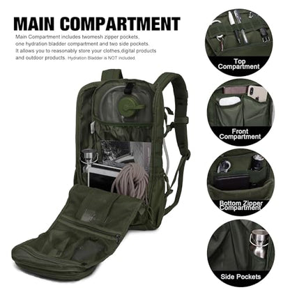 Mardingtop Tactical Backpacks Molle Hiking daypacks for Motorcycle Camping Hiking Military Traveling,25L Backpack - color: Ranger Green