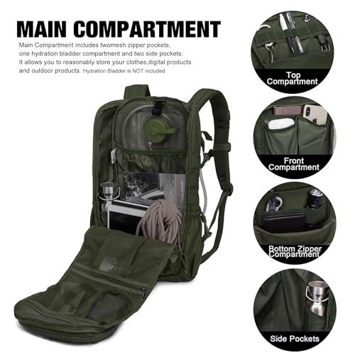 Mardingtop Tactical Backpacks Molle Hiking daypacks for Motorcycle Camping Hiking Military Traveling,25L Backpack - color: Ranger Green