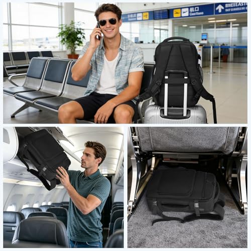 Travel Backpack, TSA Friendly Flight Approved Carry on Backpack with Laptop Compartment for Men Women, Weekender Bag Personal Item Backpack 30L, Black - color: Black