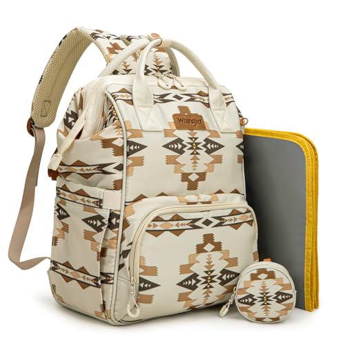Montana West Wrangler Diaper Bag Backpack Aztec Callie Bag Travel Backpack Purses Western Multi-Function Baby Bags for Mom - color: 3pcs Off White