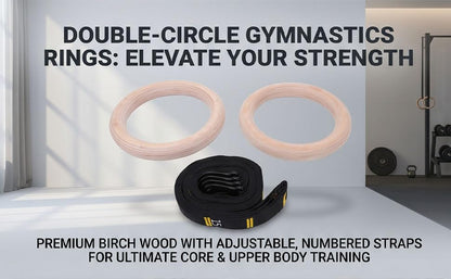 Wooden Gymnastics Rings, Double Circle Full Body Exercise Rings with Adjustable Numbered Straps for Home Gym