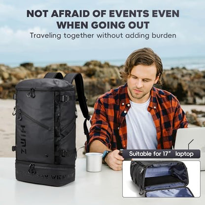 Backpack Cooler with Lunch Compartment, Heavy Duty Insulated Backpacks for Men Work, 35L Travel Backpacking -17 inch Laptop Bag Carry On Back packs for Airplane, Black - color: Black
