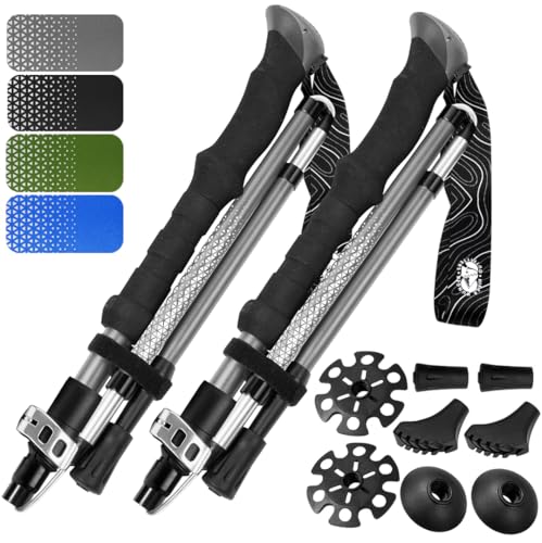 Premium Foldable Hiking Poles by USA Brand - Adjustable, Lightweight Trekking Poles Made of Aircraft Aluminum, Metal Locks Cork EVA Grips - color: EVA Foam - Gray, size: 100-120 cm for Height: 5'9" and smaller