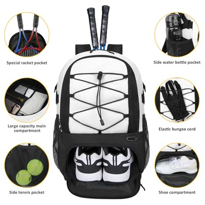 Goloni Tennis Backpack, Tennis Bag with Fence Hook & Ventilated Shoe Compartment, Holds 2 Tennis Rackets - color: Beige