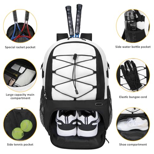 Goloni Tennis Backpack, Tennis Bag with Fence Hook & Ventilated Shoe Compartment, Holds 2 Tennis Rackets - color: Beige