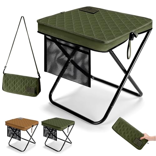LiKiLiKi 16″ Extra Large Foldable Backpack Stool, Heavy Duty Thickened Collapsible Portable Pocket Chair, Compact Pocket Size Travel Seat for Hiking, Fishing, Picnic and Outdoor Activities - color: Green