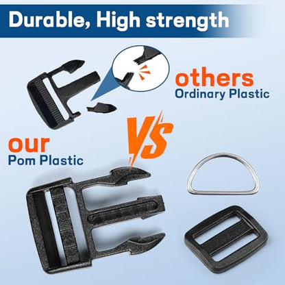 8 pack 3/4" Quick Side Release Buckles, Tri-Glide Slide Clip 16 PCS, 8 Metal D-Ring, Dual Adjustable No Sewing Clips, Plastic Buckles Replacement for Nylon Webbing Straps Backpack Belt Dog Collars - color: 3/4" 8 Pcs Buckle Set