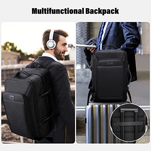HOMIEE 50L Travel Backpack Carry On Luggage 22x14x9 Airline Approved, Extra Large Expandable Laptop Backpack - color: Black