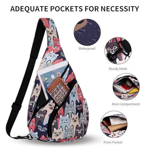 HUA ANGEL Crossbody Sling Bag for Men & Women Lightweight Waterproof Chest Shoulder Bag for Travel Hiking & Everyday Use - color: W-cat