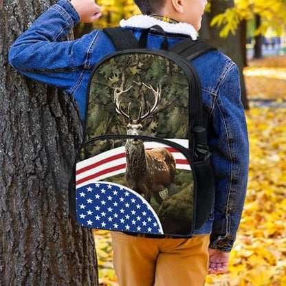 Talayituse Deer Camo American Flag Print Kids School Backpack for Boys Girls Kindergarten Middle School Backpacks Casual Travel Daypack Junior School Student Backpack Rucksack with Adjustable Straps - color: Deer Camo American Flag
