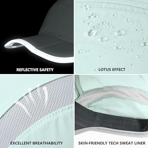 GADIEMKENSD Reflective Folding Outdoor Hat Unstructured Design UPF 50+ Sun Protection Sport Hats for Womens and Mens - color: Mint Green