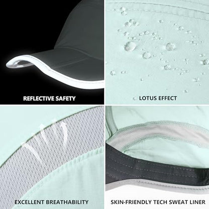 GADIEMKENSD Reflective Folding Outdoor Hat Unstructured Design UPF 50+ Sun Protection Sport Hats for Womens and Mens - color: Mint Green