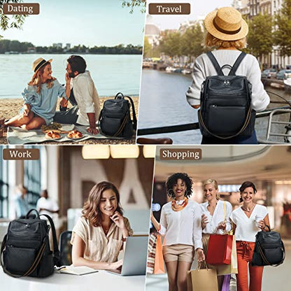 AGLOD Leather Backpack Purse for Women Designer Ladies Shoulder Bag Fashion Faux Work Travel Handbags - color: Kcus22001-black