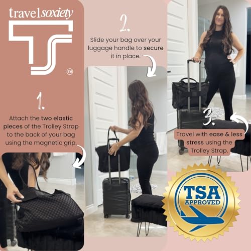 Trolley Strap Carryon Luggage Strap Over Suitcase Handle for Attaching Carryon Bag Travel Accessories TSA Approved Carry-On Add a Bag Belt Sleeve for A Tote Backpack Purse (Black on Black) - color: Black on Black
