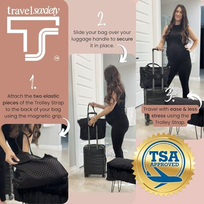 Trolley Strap Carryon Luggage Strap Over Suitcase Handle for Attaching Carryon Bag Travel Accessories TSA Approved Carry-On Add a Bag Belt Sleeve for A Tote Backpack Purse (Black on Black) - color: Black on Black