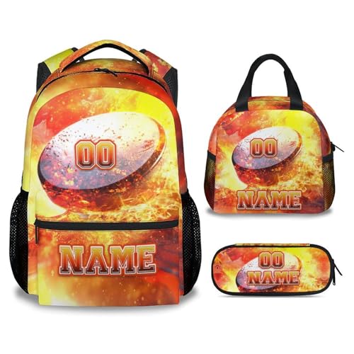 School Backpack Set, Hockey Backpacks for Boys, Personalized Bookbag with Name, 17 Inch Custom Sport Schoolbags with Lunch Box and Pencil Case - color: Color-5