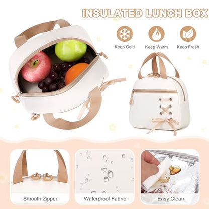 Scothen 3PCS Girls Backpack for School, Kids Backpack for Girls with Lunch Bag Pencil Case, Kids Bookbag Teen Backpacks for Elementary Middle High School - color: Beige