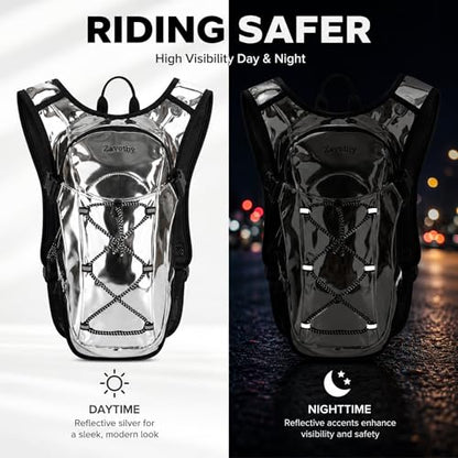 Reflective Hydration Backpack, Hydration Pack - Water Backpack with 2L Hydration Bladder, Essential for Festivals - Rave Hydration Pack for Hiking, Running, Cycling, and Festivals - color: Silver