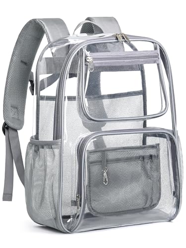 Heavy Duty Clear Backpack For Kids Women Men Boys Girls, 17 Inch Large See Through Backpack, 360° 3M Reflective Strips Clear Bookbag, Transparent Bag For School College Sport Work Travel, Grey - color: 1# Grey