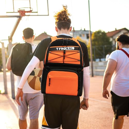 Basketball Bag Backpack with Ball Holder and Shoes Compartment - color: Orange