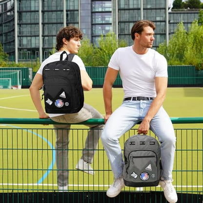 Swissdigital Design Big Student Laptop Backpack with Fun Personalized Patches For College Boys & Girls, Middle High School Teen Bookbag Cool Travel Daypack Grey- Includes 3 Patches | SD1718-03 - color: Dark Grey