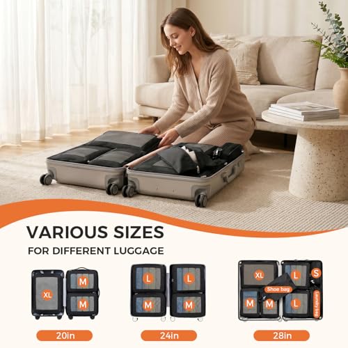 BAGAIL 8 Set Compression Packing Cubes, Durable & Wear-resistant Expandable Luggage Organizer Bags for Travel Accessories (Black) - color: Black