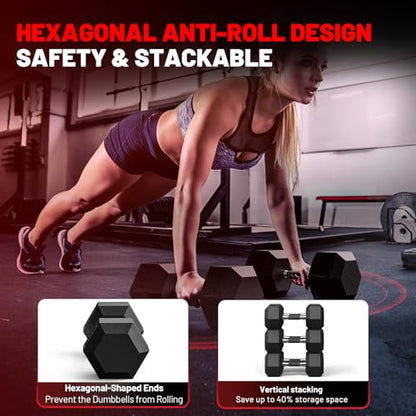 PAPABABE Dumbbell Set, Rubber Encased Home Gym Dumbbells, Weight Dumbbells for Women & Men, Hand Weights for Home Gym & Strength Training - size: 110 lb Set (Pair of 5, 10, 15, 25), style: Rubber Grip