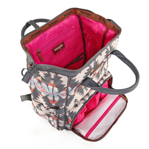 Montana West Wrangler Aztec Callie Diaper Bag Backpack with Stroller Straps Western Organized Multifunction Baby Travel Bag WG2210-9110GY - color: Star Dust