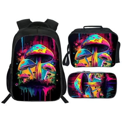 Kids Backpack School Bookbag 16inch Schoolbag With Lunch Box Bag And Pencil Case Set For Boys Girls - color: Mushroom