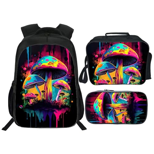 Kids Backpack School Bookbag 16inch Schoolbag With Lunch Box Bag And Pencil Case Set For Boys Girls - color: Mushroom