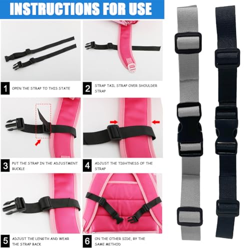 2 Pack Backpack Chest Strap Add On, Universal Elastic Backpack Sternum Strap, Adjustable Chest Belt with Quick Release Bucklee, Backpack Accessories for Travel, Hiking, Camping - color: black + gray