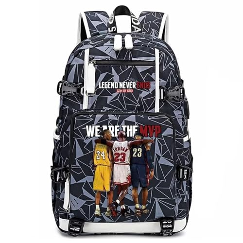 Basketball Legend Never Ends Multifunction Backpack Travel Laptop Daypack Fans Bag For Men Women (Style 4) - color: Grey Pattern - 1