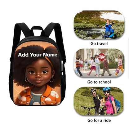 Personalized Bookbag for Kids Elementary/Kindergarten School Bag African Backpack Girls 10-12/8-10 Custom Name Schoolbag for Camping - color: African Black Girl-27