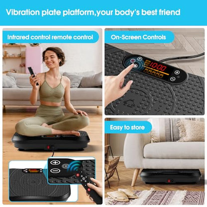 SoftGym Waver Vibration Plate Exercise Machine for Lymphatic Drainage Weight Loss,120 Speed Levels Vibrating Platform with Resistance Bands,Full-Body Workout Equipment for Muscle Activation - style: Slim- Deep Black
