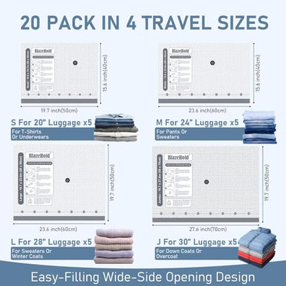 Travel Vacuum Storage Bags with Rechargeable Cordless Pump, 20 Pack 4 Sizes Compression Packing Bag Set for Luggage, Thickened Vacuum Seal Bags for Clothing, Triple-Zipper Sealer Upgrade - size: 20 Pack In 4 Sizes